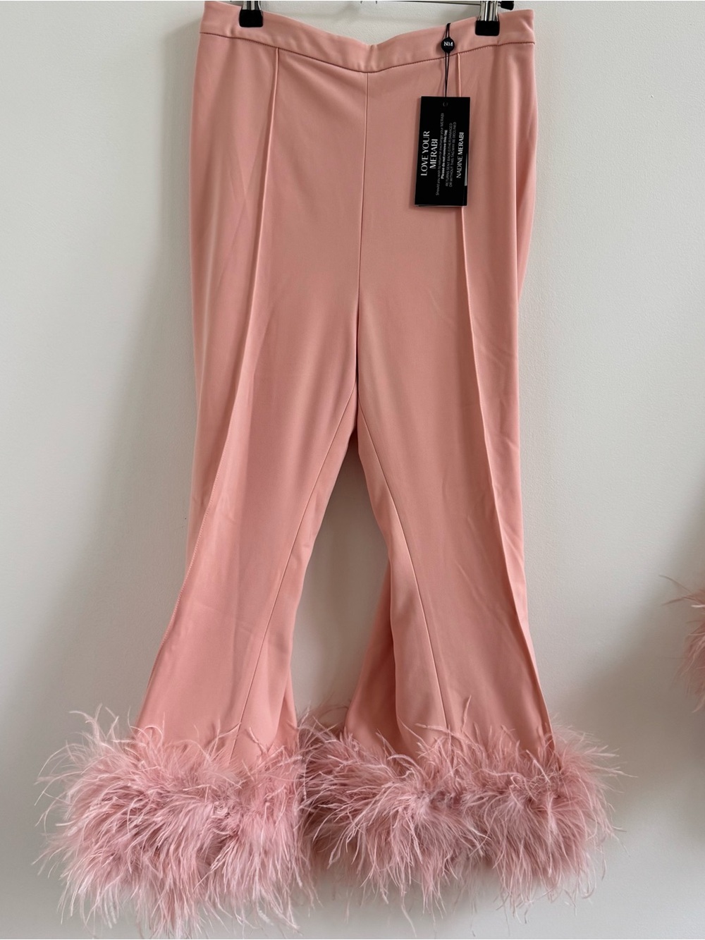 NADINE MERABI Dusty Pink Feather-Trim Blazer Pantsuit - Picture 2 of 14